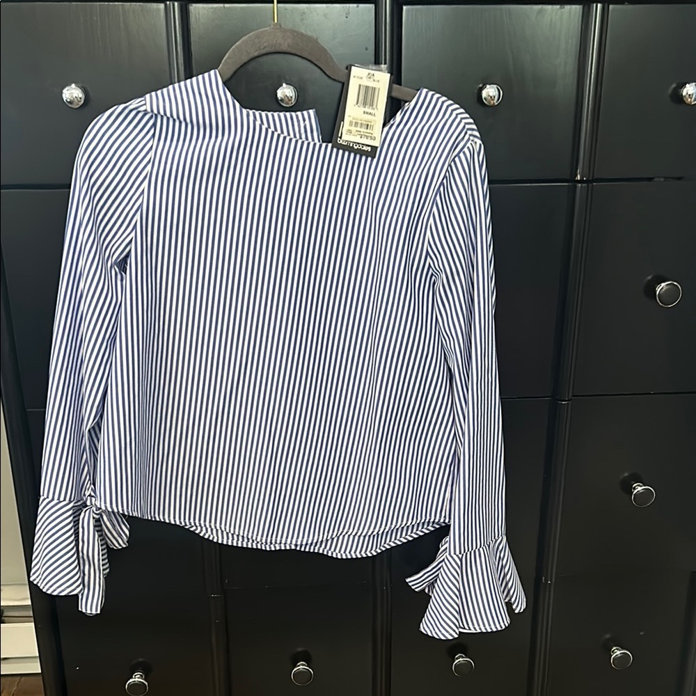 Blue and White Striped Women's Top
